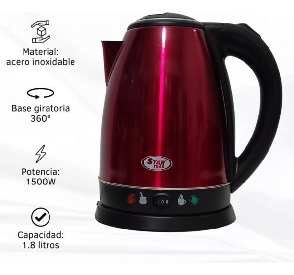 Pava Jarra Eléctrica Startrak Roja Aceroinox Corte Mate 1.8L